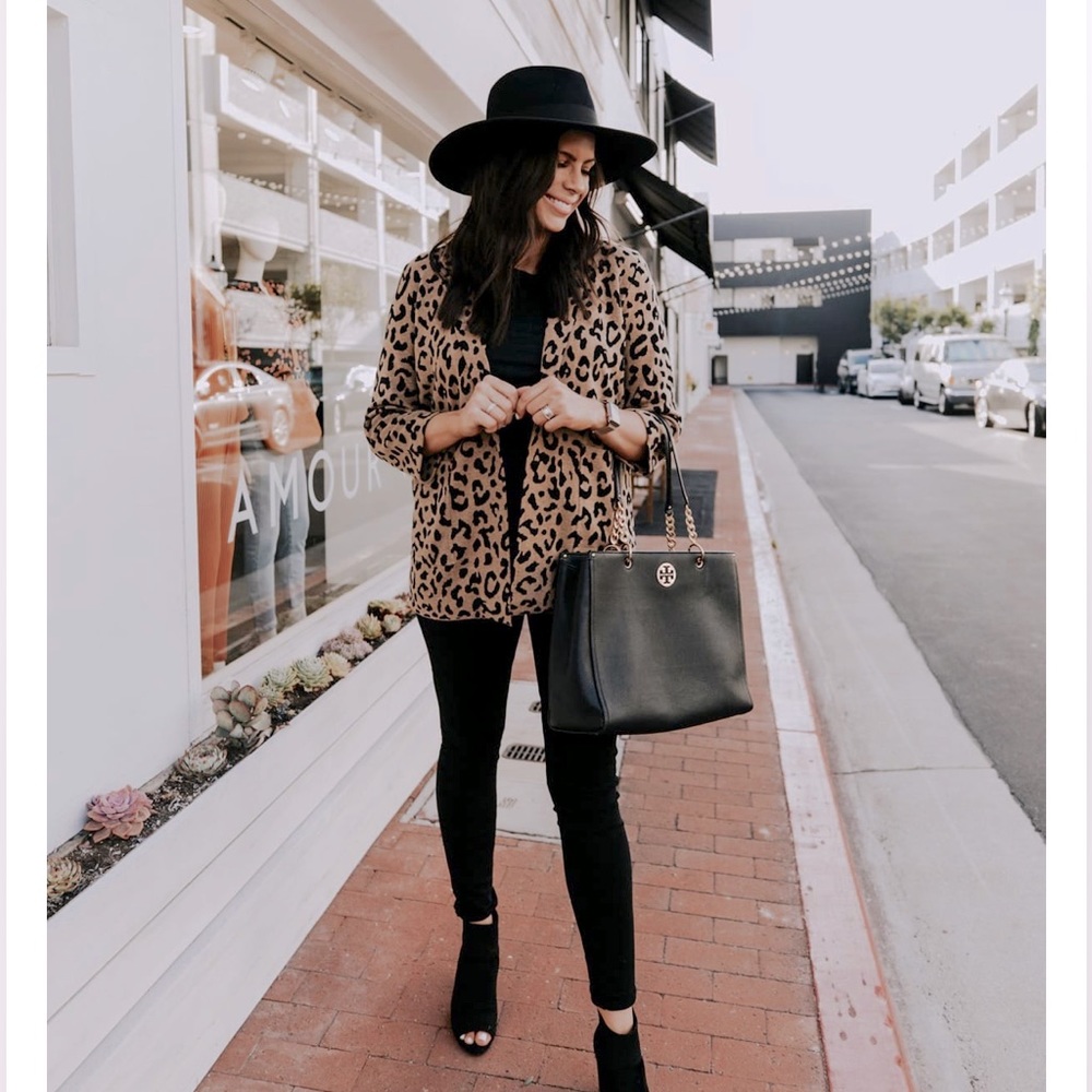 J.Crew Sweater Brown Cheetah/Leopard Open Front Cardigan Blazer size Medium